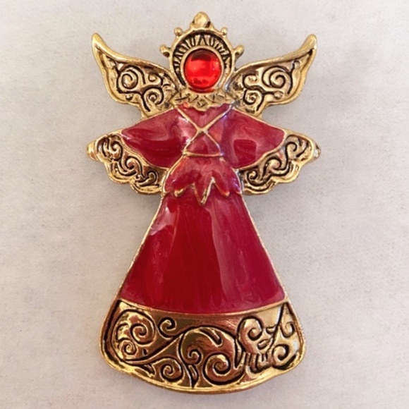 Angel Pin Brooch Red Gold Tone - Picture 1 of 3